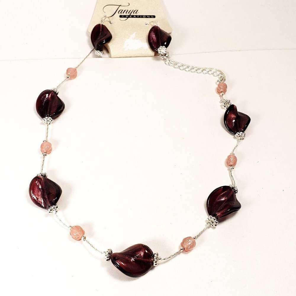 Women's Polished Silver tone Colorful Beads Necklace with Matching Drop Earrings